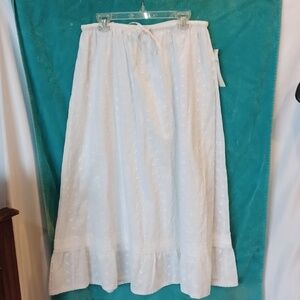 NEW Erika White Embroidered Eyelet Midi Skirt Sz PS, Waist=13.5", Elastic, L=31"